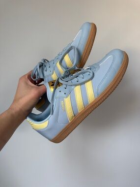 Adidas Samba Sneakers in Pale Blue with Yellow Accents